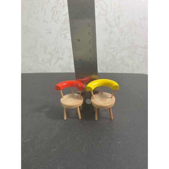 Miniature Wooden Dollhouse Chairs With Red & Yellow Backs - Picture 2 of 6
